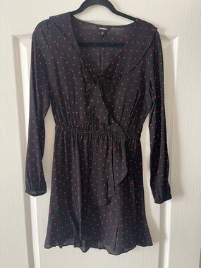 Express Black Dress with Red Dot Wrap Detail